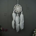 5 Pcs White Jute Crochet Dream Catchers Set, Handmade Bohemian Wall Decor with Feather Tassels – for Bedroom, Living Room, Nursery, Wedding & Boho Home Decoration(White)