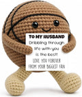 Anniversary Romantic Gifts for Husband Boyfriend, Handcrafted Crochet Basketball Keepsake, Sports Man Cave Desk Decor Room Accessories, Unique Funny Birthday Present for Him Men from Wife