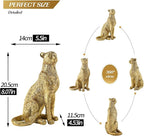 Cheetah Statue for Home Decor, 8" Resin Sitting Leopard Sculpture, Gold Desktop Decoration for Living Room, Dining Room, Office,Shelves, Tv Stand, Coffee Table or Entry Way