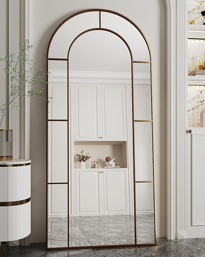 Antok 71" x 32" Full Length Mirror, Floor Mirror Arched Window Decorative Mirror, Metal Framed Decor Farmhouse Floor Mirrors Art Pane Mirrors Wall Decor for Bedroom, Living Room, Entryway Black