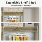 VIPEK X3 Expandable Heavy Duty Clothes Rack Adjustable from 5'2" to 8' with Adjustable Shelves and Hanger Rods, Large Freestanding Clothing Racks Reach-in & Walk-in Closet, Max Load 1210LBS, Gold