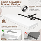 40 Inch Long Floating Shelves for Wall Set of 2, 12"D Wood Grain Bathroom Shelves with Invisible Brackets, Easy Install Engineered Wood Storage Shelves for Kitchen, Living Room, Bedroom, White Finish