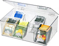Clear Tea Bag Organizer, Dresser Organizers Drawer Organzier Storage Container with Removable Dividers, Plastic Storage Bin with Lid, Organizer for Scarves Ties Bras