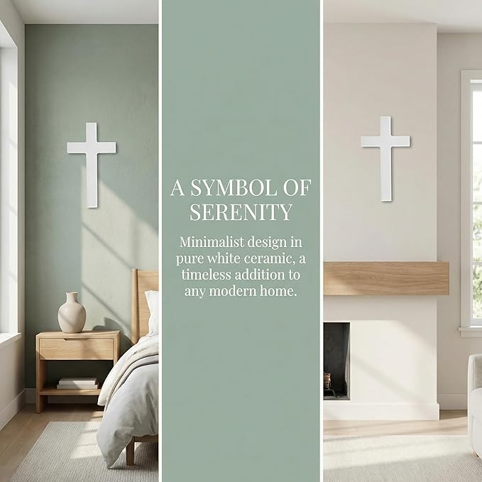 BESTOYARD 8.26 inch Large White Wooden Wall Cross, Solid Wood Christian Decor for Home, Living Room, Church Altar - Hanging Religious Spiritual Gift for Baptism, Christmas, House Blessing