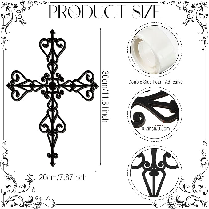 Soaoo 6 Pcs Wooden Wall Crosses Decor Religious Antique Hand Carved Wall Hanging Cross for Home Decor Decorative Cross Catholic Crucifix for Living Room, 12 x 8 Inch