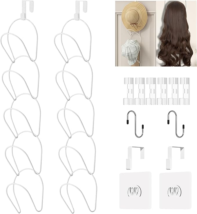 LINFIDITE 10 Pack Hat Rack Hanger Holder Organizer Closet Hanging Baseball Cap Display Storage Rack for Scarves Handbags Towels Clothes Ties Over Door Wall Mounted w Hanging Hook White