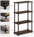Furinno TURN-N-TUBE Storage Shelves, 4-Tier Toolless Book Shelf, Corner Shelf, Toolless Open Shelves, for Organization and Storage, Living Room, Garage, Home Office, Walnut