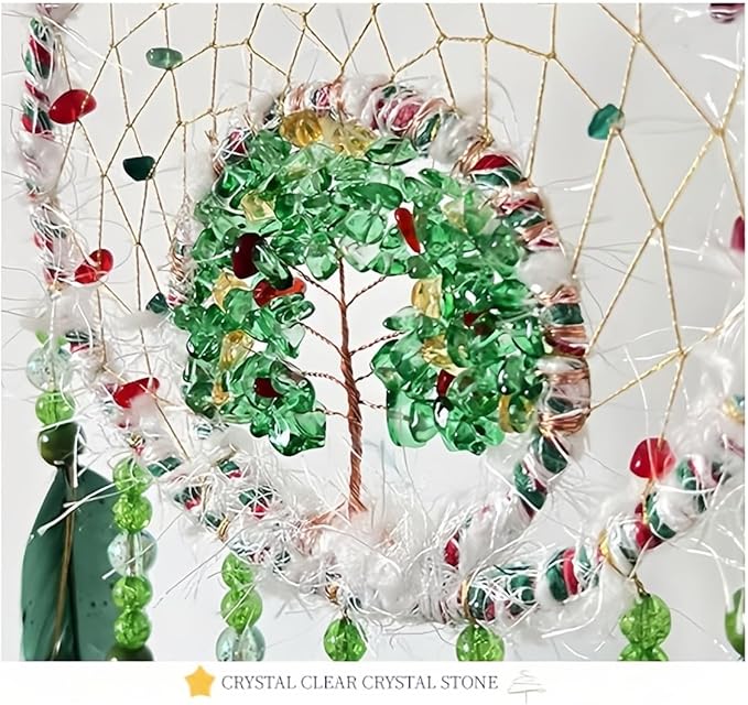 Christmas Crystal Dream Catcher with Lights Handmade Christmas Dreamcatcher Hanging Decoration Home Wall Decoration Craft Ornament