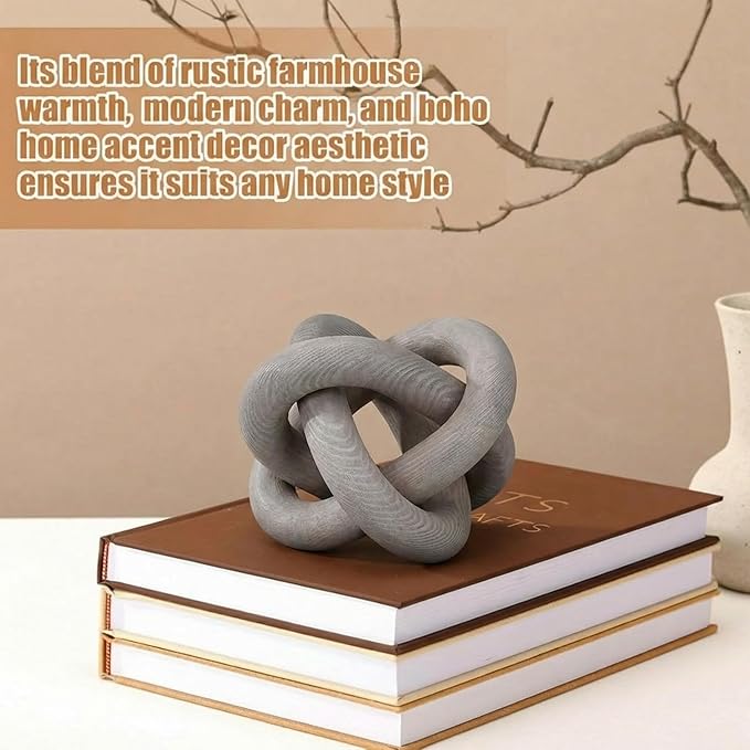 Yalikop 3 Link Wood Knot Decor Rustic Home Décor Accents Hand Carved Coffee Table Decoration, Boho Chain Link Decoration, Modern Shelf, Rustic Objects for Home Living Room Bedroom(Gray)