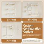 2-4 Ft. Expandable Closet Organizer System Kit, White Custom Metal Wire Shelving, Organization and Storage Shelves Wall Mounted with Hanging Rods