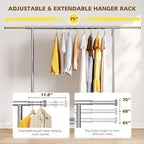Raybee 75" W Clothes Rack Load 530 LBS, Clothing Racks for Hanging Clothes, Adjustable Heavy Duty Clothes Rack, Portable Metal Garment Rack for Bedroom Laundry Living Room