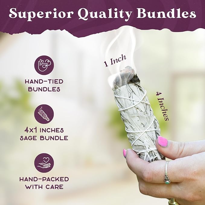 White Sage Bundle - 1 Pack - Sage Smudge Stick for Home Cleansing Incense Healing Meditation and California Smudge Sticks Rituals - 4 Inch
