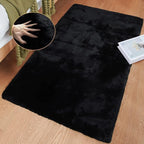 Faux Rabbit Fur Rug Machine Washable Area Rugs Black Fur Rug for Living Room Fuzzy Rugs for Bedroom Teen Room Decor Small Sheepskin 2x3 Rectangle Rugs