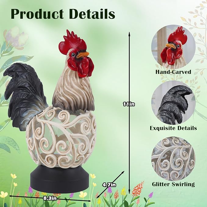 Spring Rooster Snow Globe Decor with 6H Timer, Swirling Glitter Rooster Snowglobe Decorations, USB/Battery Operated, Rooster Glitter Globe for Spring Holiday Home Decor and Gift