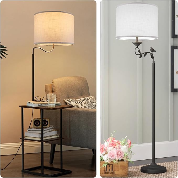 Drum Lamp shades Set of 2, White Line Lamp Shades for Table Lamps Floor Lamp, 13" Top X 13" Bottom X 10" High Large Fabric Lamp Shades, Easy Assembly Replacement Lampshades