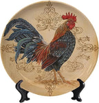 Rooster Decorative Ceramic Plates, 6 Inch, Rooster On A Khaki Background Round Display Plate, Table Top Plate Decor with Stand, Ceramic Craft for Wall Hanging Decorative