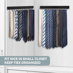 Tie Rack Wall Mount, Wooden Closet Tie Hanger with 24 Metal Hooks, Large Capacity, Black, 2 Pcs