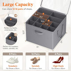 Lifewit Shoe Storage Organizer for Closet, Fabric Large Shoe Box Storage Containers with Clear Cover, Foldable Bins for Boots Heels Sneakers Fits 36-48 Pairs (Each 12-16 Pairs) 3 Pack Gray