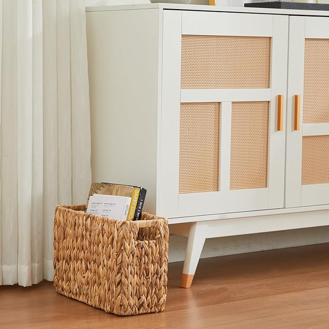 BROWNLILY Hand-Woven Magazine Holder, Natural Water Hyacinth Magazine Wicker Basket, Magazine Storage Floor Rustic Home Decor for Living Room, Bedroom
