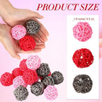 Yaomiao 15 Pieces Vase Filler Rattan Balls Decorative for Craft, Party, Wedding Table Decoration, Aromatherapy Accessories, 1.8 Inch (Pink Red Gray)