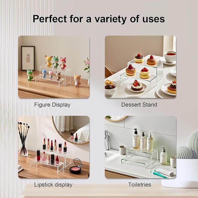 OVNTHYK Acrylic Risers 10 Pcs (2 Sets) – Large Display Risers, Clear Perfume Organizer Stands for Figures, Jewelry, Decorations, Cupcakes & Dessert Table Display