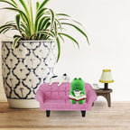Mevodeata Cute Mini Frog Figurine with Small Sofa and Lamp Table Resin Figure for Office Home Decor for Frog Lovers (Pink Sofa)