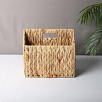 YAHUAN Natural Wicker Magazine Rack Water Hyacinth Divided Magazine Basket Magazine Newspaper Book Holder for Bathroom, Office, Floor