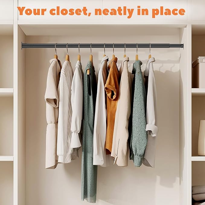 Closet Rod 17-39 Inches, Adjustable Heavy Duty Metal Black Closet Rods for Hanging Clothes 1.3 Inches Diameter for Wardrobes Laundry