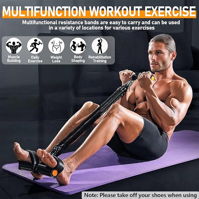 2026 Upgrade Foot Pedal Resistance Band, Adjustable 4-Tube Pedal Ankle Puller Resistance Band with Handle, Multifunction Home Gym Equipment, Stirrup Puller for Men Women for Full Body Exercise