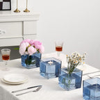 Square Glass Vases Set of 4, 4"x 4"x 4" Flower Vases for Centerpieces, Blue Glass Vase for Flowers, Small Vase for Wedding, Party, Home Office Decoration