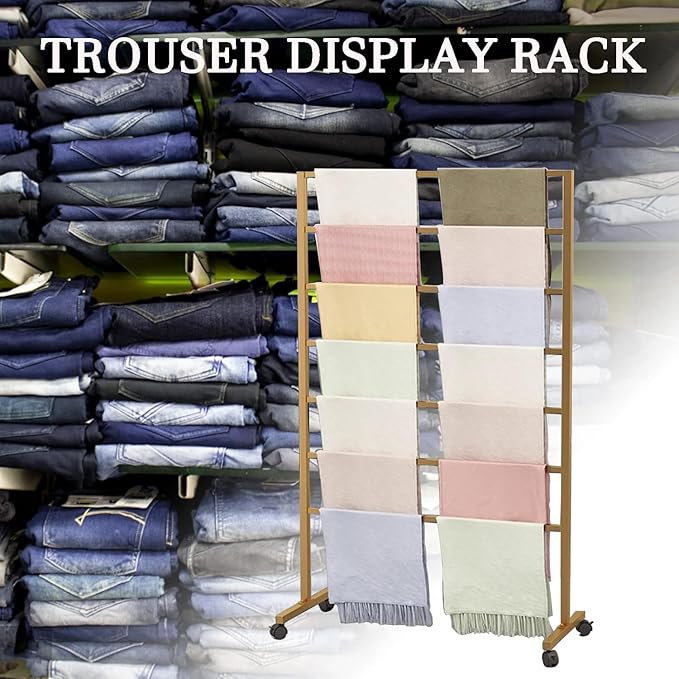 Gold Freestanding Metal Scarf Display Stand, Double-Sided Scarf Floor Standing Display Rack, Belt Shawl Hijab Organizer for Boutique Display, Commercial Home
