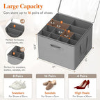 Lifewit Shoe Storage Organizer for Closet, Fabric Large Shoe Box Storage Containers with Clear Cover, Foldable Bins for Boots Heels Sneakers Fits 24-32 Pairs (Each 12-16 Pairs) 2 Pack Light Gray