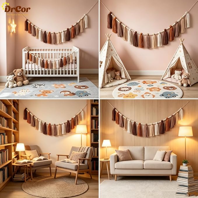 DrCor Boho Terracotta Rainbow Tassel Garland – Classroom Decor for Teachers, Bulletin Board Decorations, Back to School Wall Hanging for Nursery, Kids Room, Baby Shower & Party Decor
