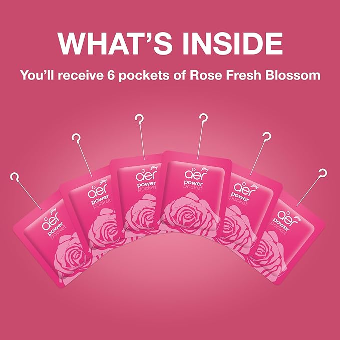 Godrej Aer Power Pocket Bathroom Fragrance - Fresh Blossom, 10g (Pack of 6)