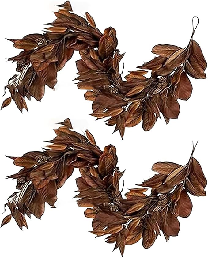 Brown Leaf Wreath, Artificial Realistic Reusable Leaf Swag Fall Porch Decorations Outdoor for Mantle Fall Decorations for Home (1-280)