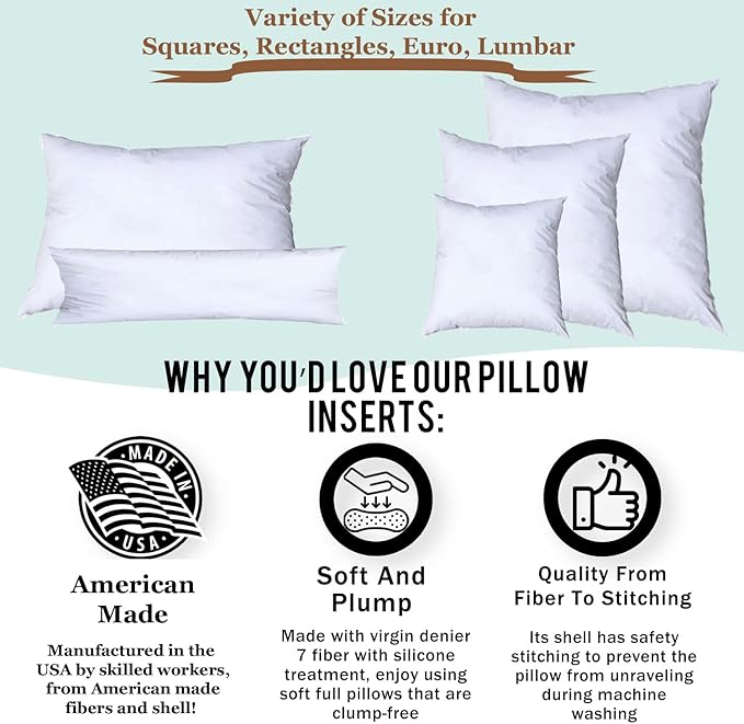Pillowflex Premium Polyester Throw Pillow Insert - 22x22 - Ultra Soft Square Throw Pillow, Couch Sham, Lumbar, Back, Sofa - Machine Washable - Decorative Accent Form - 1 Soft Pillow