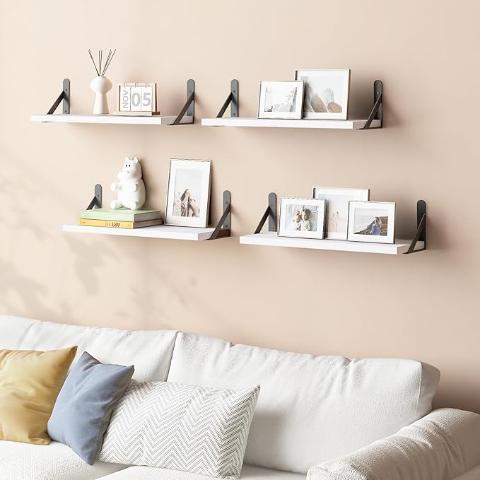 YGEOMER 16.5 Inch Floating Shelves for Wall, Farmhouse Wall Shelves for Bedroom, Bathroom Storage, Living Room and Kitchen Decor (Set of 6 White)