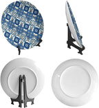 Turkish Decorative Plate Holder, 8 Inch, Blue And White Round Display Plate, Table Top Plate Decor with Stand, for Wall Hanging Living Room Bathroom Decor Gift