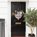 Idyllic God Bless America Sign 4th of July Wreath Patriotic Wreath for Front Door, 16" Red White and Blue Flower Wooden Sign for Memorial Day Independence Day Decoration