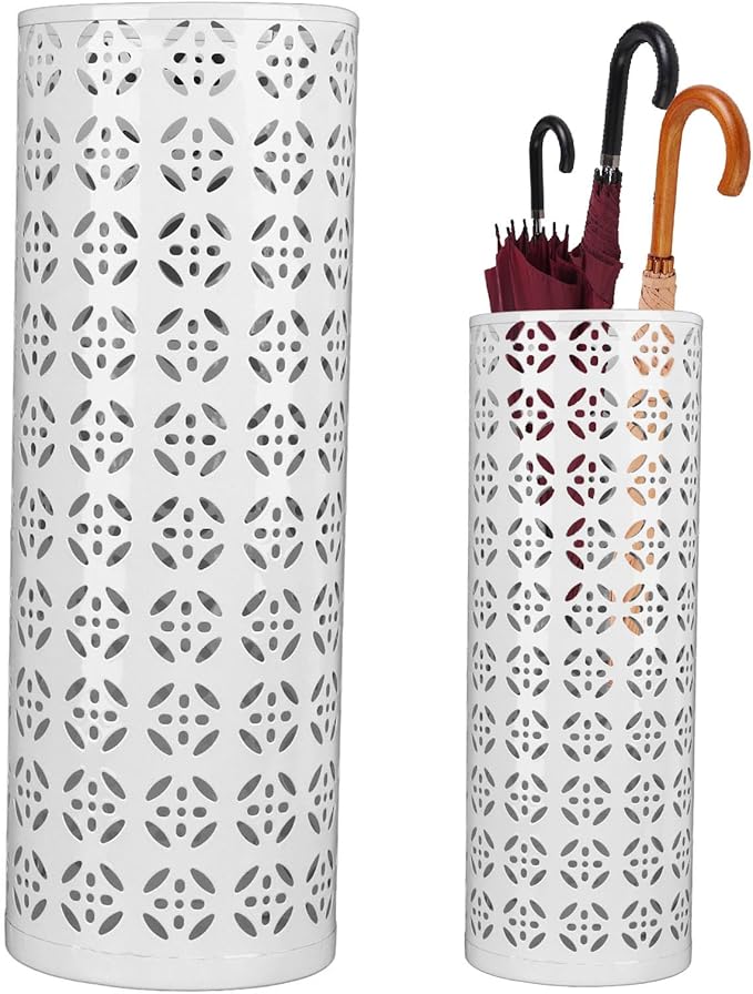 Fabater Umbrella Stand, Metal Umbrella Holder, Indoor Umbrella Rack Organizer with Hollow Design, Umbrella Storage for Entryway, Office, Home (White)