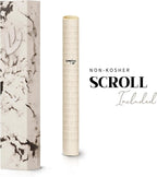 SURI Mezuzah for Door – 7 Inch Marble Cream Concrete Mezuzah Case with Printed Scroll, Self-Stick Jewish Entry Design, Fits a 6 Inch Scroll, Gift Box Included