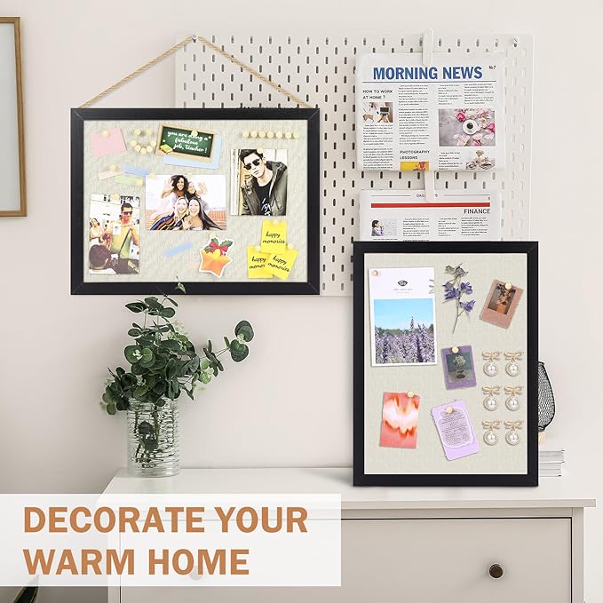 Teling 4 Pack Wood Bulletin Boards with Linen 12''x 16'' Cork Board for Walls with 90 Pushpin Decorative Wood Framed Display for School Office Home Decor (White)