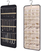 48 Pocket Oxford Fabric Double Sided Hanging Rotating Jewelry Organizer with Hanger Hooks for Earrings, Necklaces, Rings, Bracelets and Other Jewelry Storage
