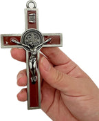 BONITTER Antique Silver Crucifix Wall Cross-St. Benedict Metal Wall Art-5.0 InchX2.7 Inch Black White Brown Enamel Give Blessing and The Spiritual Sacred:Faith Gift for your Acquaintances (Brown)