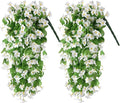 Artificial Fake Hanging Flowers Plants for Outdoor Spring Summer Decoration, 2PCS Faux Silk Violet UV Resistant Look Real Trailing Vines for Outside Home Planter Porch Patio(White)