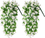 Artificial Fake Hanging Flowers Plants for Outdoor Spring Summer Decoration, 2PCS Faux Silk Violet UV Resistant Look Real Trailing Vines for Outside Home Planter Porch Patio(White)