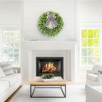 24-26'' Large Boxwood Wreath for Front Door, Porch, Window - Foldable Greenery Boxwood Wreaths for Farmhouse Wedding Indoor Outdoor Decor - Spring, Summer, Fall, All Seasons (with Bow)