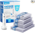 Vacuum Seal Bags for Clothing Travel, VINTAR 12 Pack Vacuum Storage Bags with Rechargeable Wireless Pump, Space Saver Bags(3 Jumbo+3 Large+3 Medium+3 Small) for Travel Luggage, Suitcase Storage