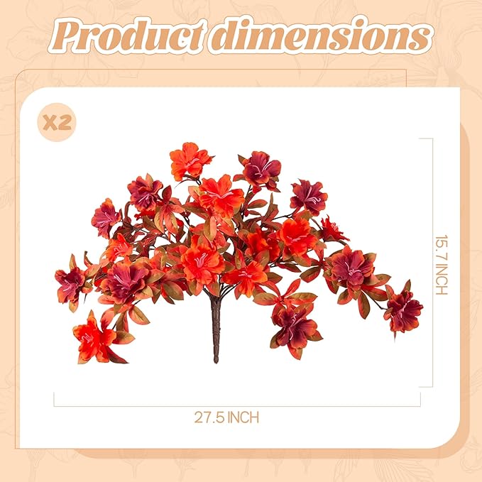 Fall Flowers Artificial for Decoration, Fake Silk Rhododendron Flowers for Outdoors, 2 Bundles Faux Azalea Outside UV Resistant No Fade Floral for Home Garden Balcony Walkway Wedding Party Decor
