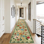 U'Artlines 2'6" x 10' Boho Runner Rug for Hallways Kitchen Colorful Floral Soft Non Slip Washable Floor Carpet Runners for Entryway Laundry Room Bathroom Green